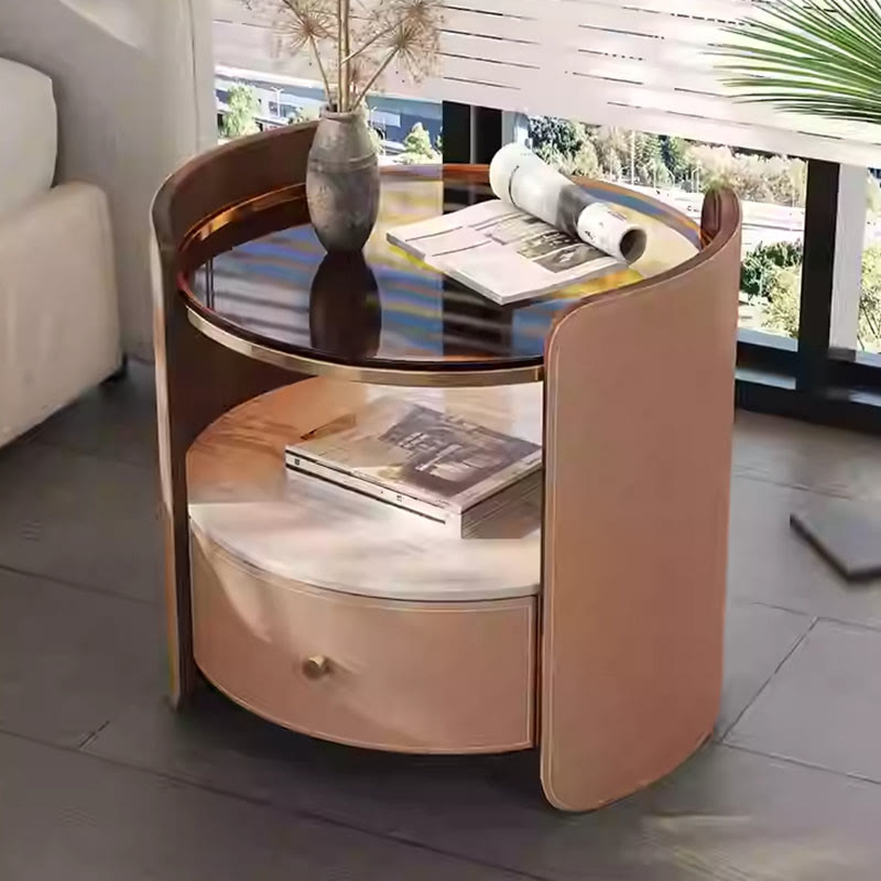 Glass Countertop Saddle Leather Nightstand - 2x Orange - image 2