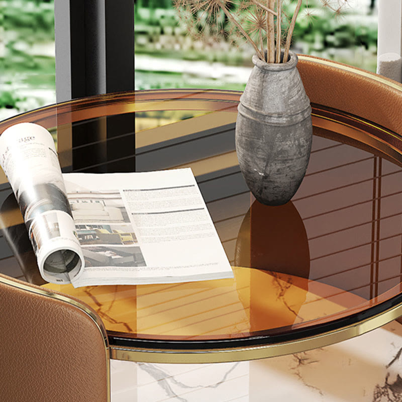 Glass Countertop Saddle Leather Nightstand - image 5