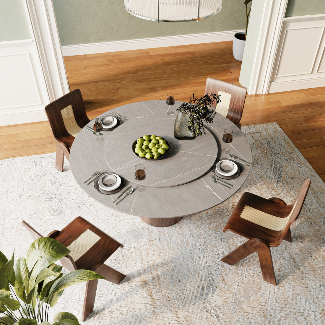 Vintage Brown Lazy Susan Stone Top Dining Table