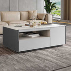 Modern Storage Saddle Leather Coffee Table - Grey - image 4