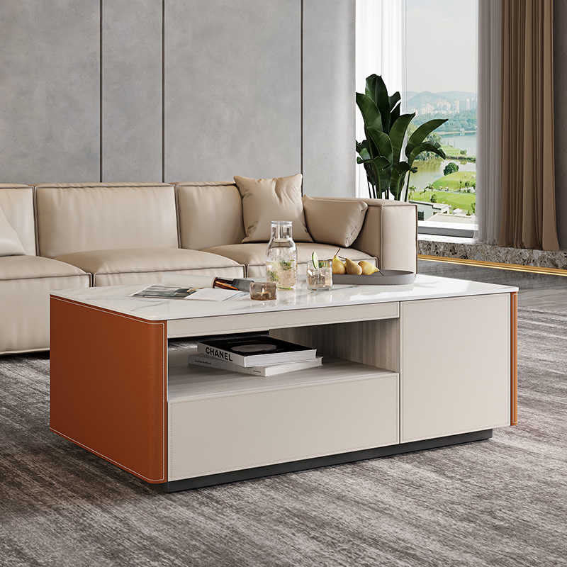 Modern Storage Saddle Leather Coffee Table