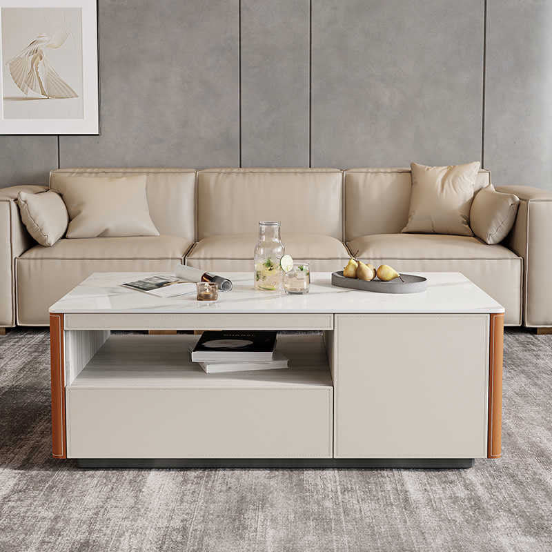 Modern Storage Saddle Leather Coffee Table - Orange - image 2