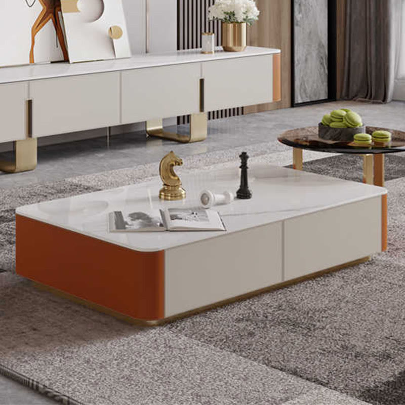 Rectangular Saddle Leather Coffee Table - Orange - image 0