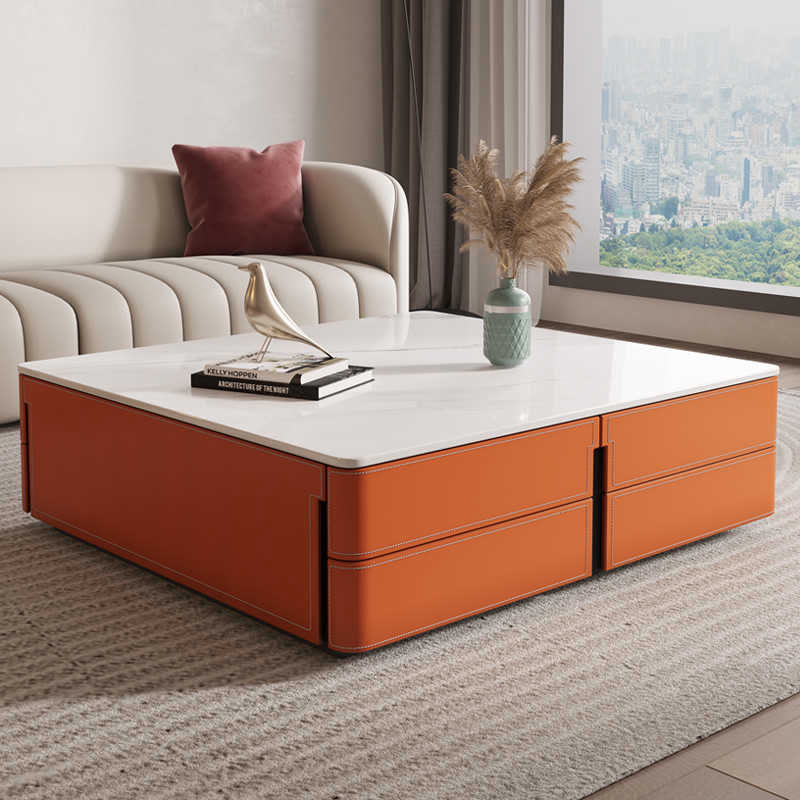 Square Saddle Leather Coffee Table