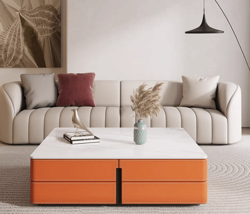 Square Saddle Leather Coffee Table - Orange - image 0