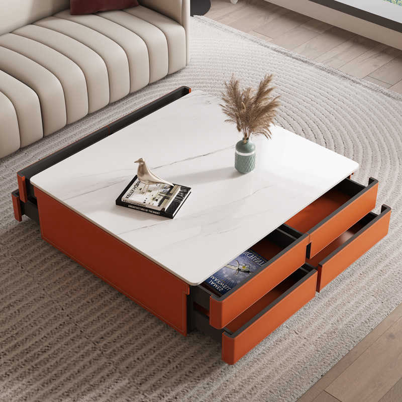 Square Saddle Leather Coffee Table