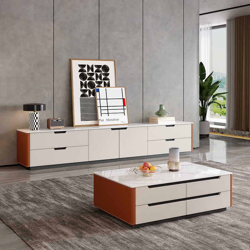 Orange Solid Wood Saddle Leather Coffee Table - image 3