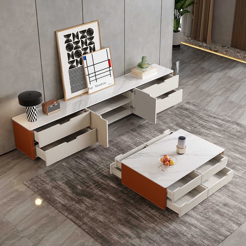 Orange Solid Wood Saddle Leather Coffee Table - image 2