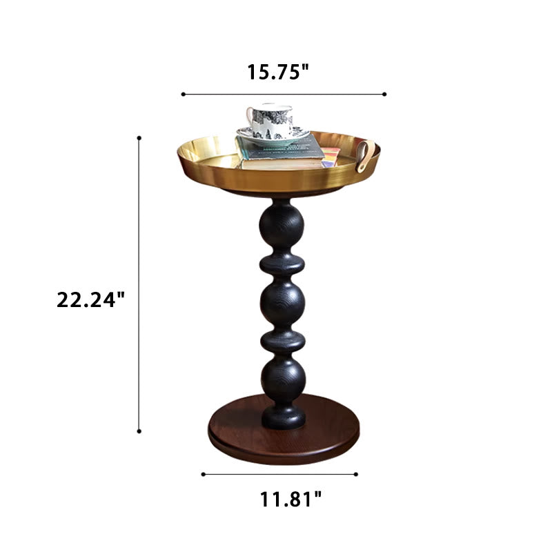 Vintage Oak Side Table with Metal Tray - image 13