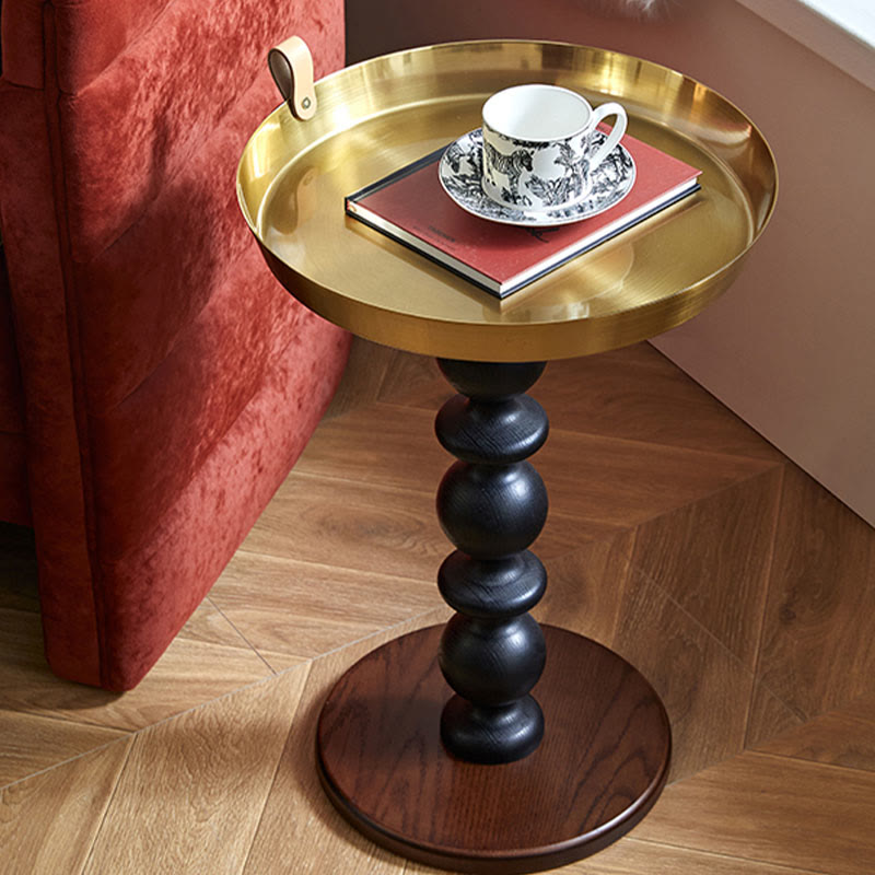 Vintage Oak Side Table with Metal Tray - image 1