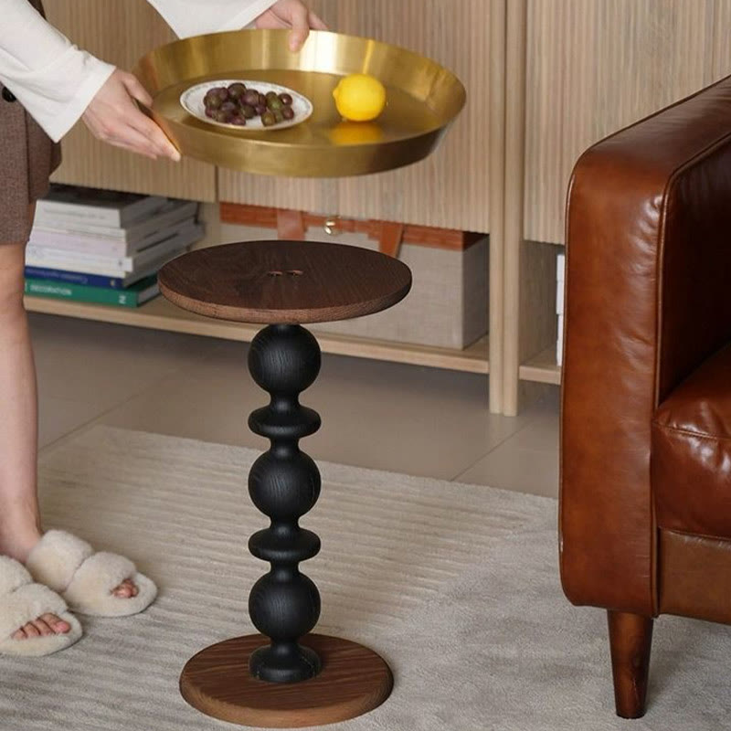 Vintage Oak Side Table with Metal Tray