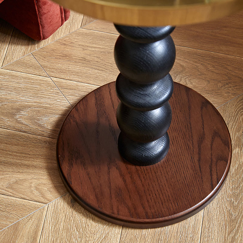 Vintage Oak Side Table with Metal Tray