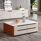 Orange Solid Wood Saddle Leather Coffee Table - Orange - image 0