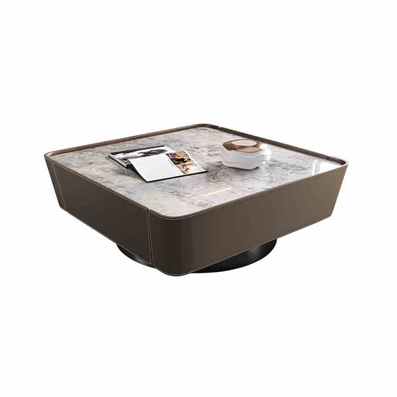 Saddle Leather Stone Top Coffee Table  - image 1