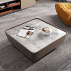 Saddle Leather Stone Top Coffee Table  - Dark Brown - image 0