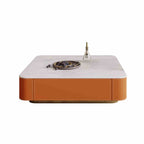Sintered Stone Tabletop Saddle Leather Coffee Table - image 1