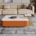 Sintered Stone Tabletop Saddle Leather Coffee Table - Orange - image 0