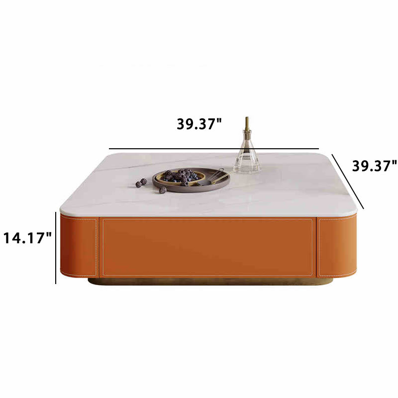 Sintered Stone Tabletop Saddle Leather Coffee Table - image 6