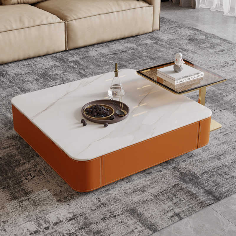 Sintered Stone Tabletop Saddle Leather Coffee Table