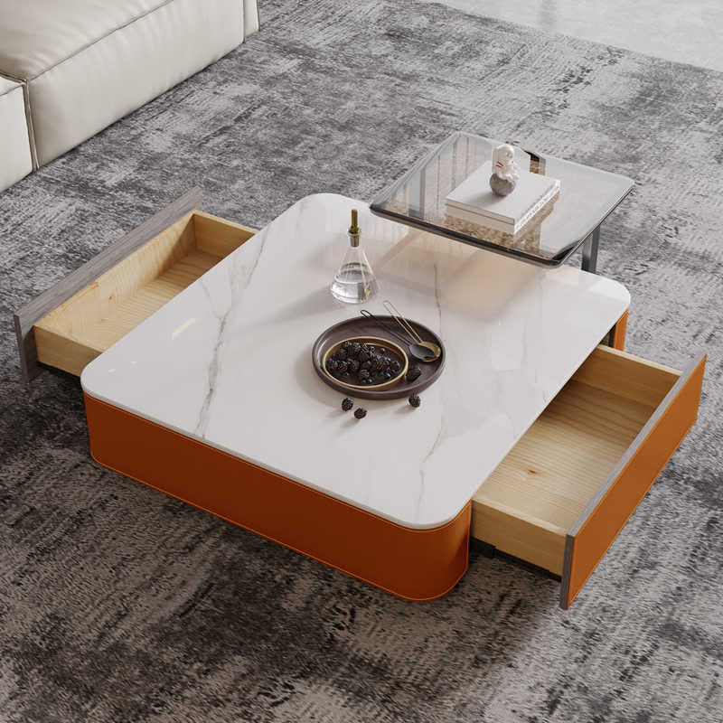 Sintered Stone Tabletop Saddle Leather Coffee Table - image 3