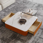 Sintered Stone Tabletop Saddle Leather Coffee Table - image 3