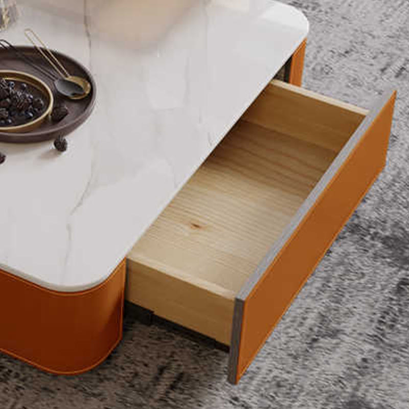 Sintered Stone Tabletop Saddle Leather Coffee Table - image 4
