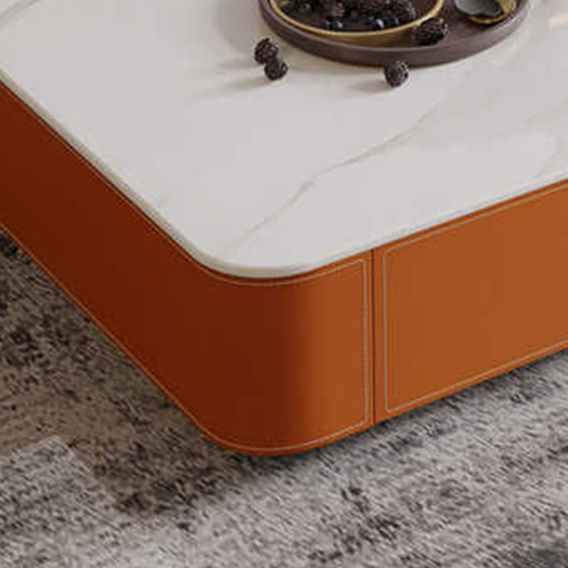 Sintered Stone Tabletop Saddle Leather Coffee Table