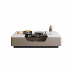 Glass Splicing Table Top Saddle Leather Coffee Table - image 1
