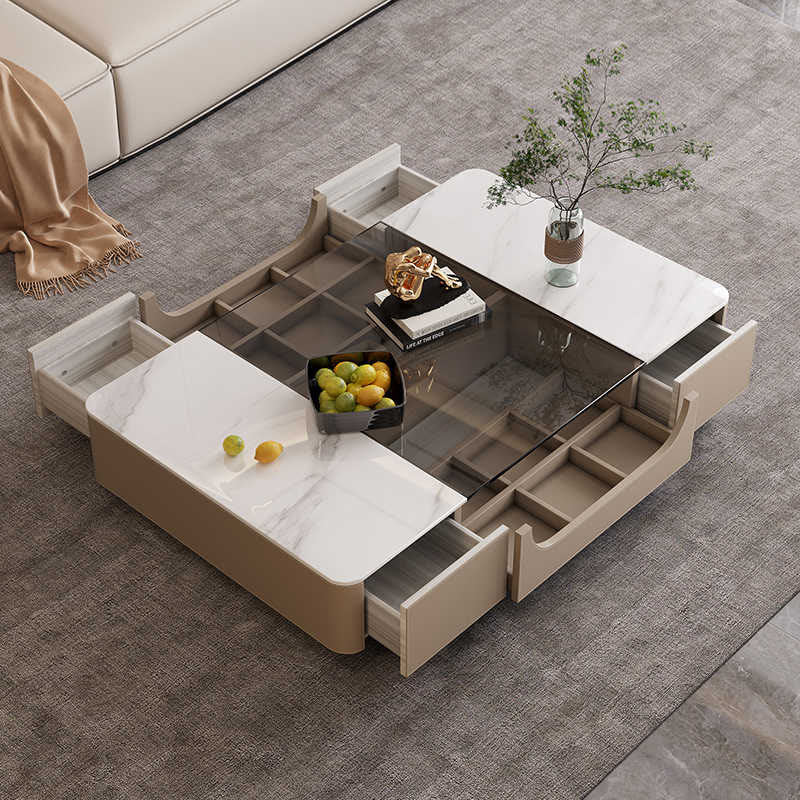 Glass Splicing Table Top Saddle Leather Coffee Table - image 3
