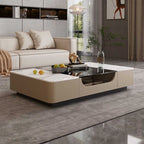 Glass Splicing Table Top Saddle Leather Coffee Table - image 2
