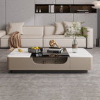 Glass Splicing Table Top Saddle Leather Coffee Table - Light Brown - image 0