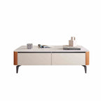 Saddle Leather Solid Wood High Coffee Table - image 1