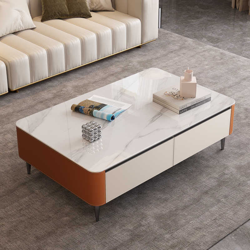 Saddle Leather Solid Wood High Coffee Table