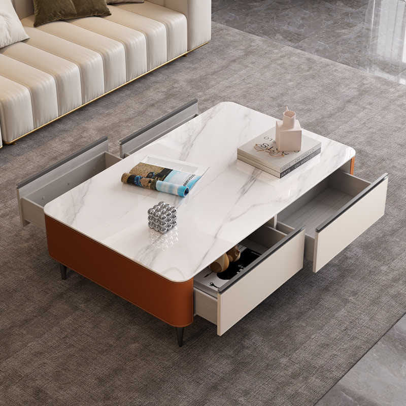 Saddle Leather Solid Wood High Coffee Table