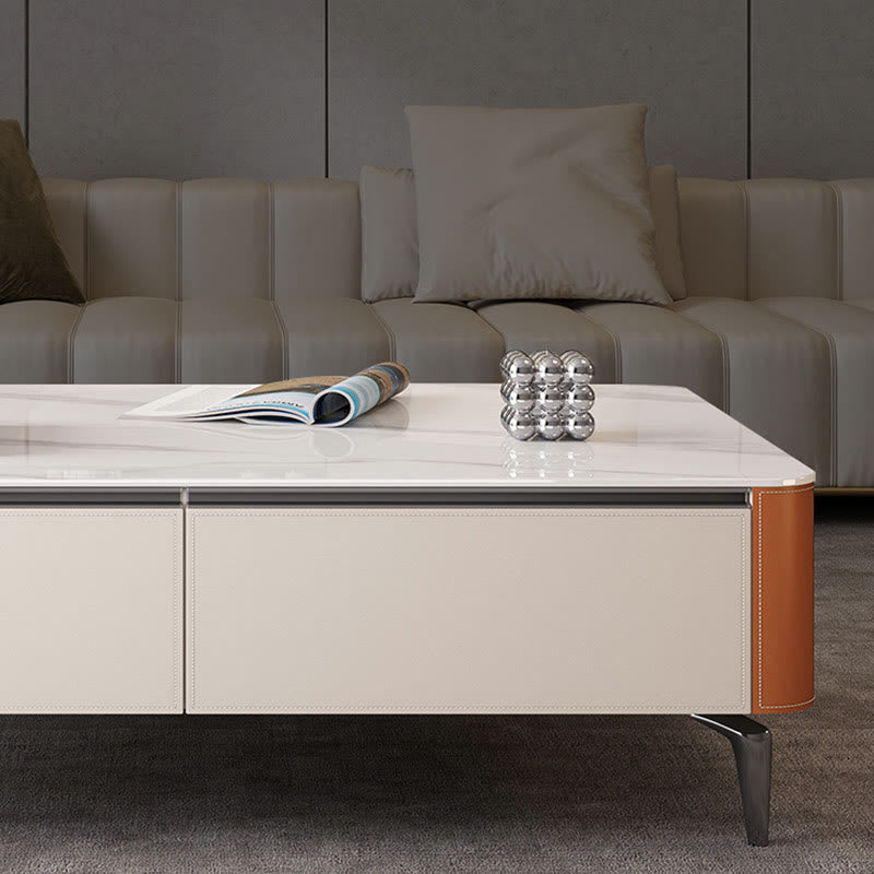 Saddle Leather Solid Wood High Coffee Table - image 7