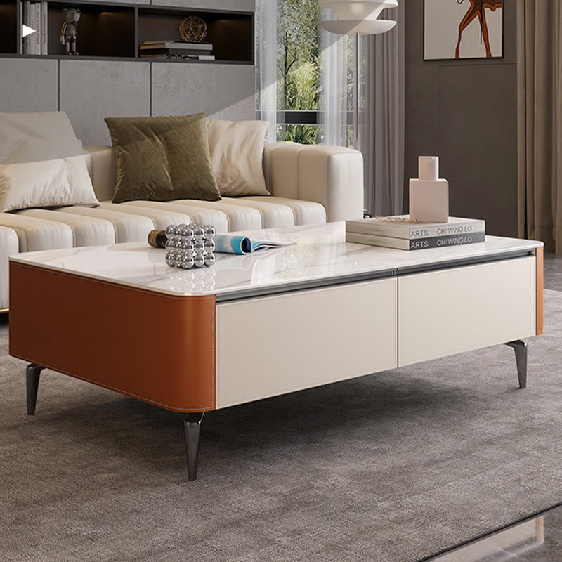 Saddle Leather Solid Wood High Coffee Table
