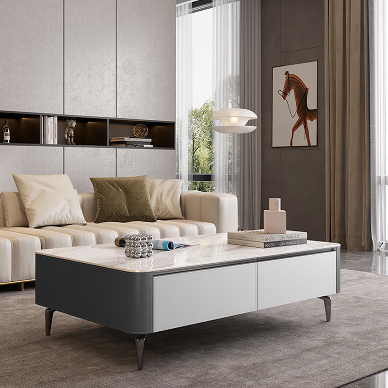 Saddle Leather Solid Wood High Coffee Table - Dark Gray+Light Gray - image 5
