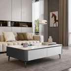 Saddle Leather Solid Wood High Coffee Table - Dark Gray+Light Gray - image 5