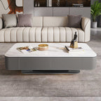 Saddle Leather Coffee Table With Stainless Steel Base - Grey - image 0