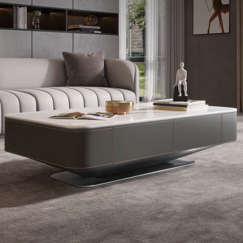 Saddle Leather Coffee Table With Stainless Steel Base