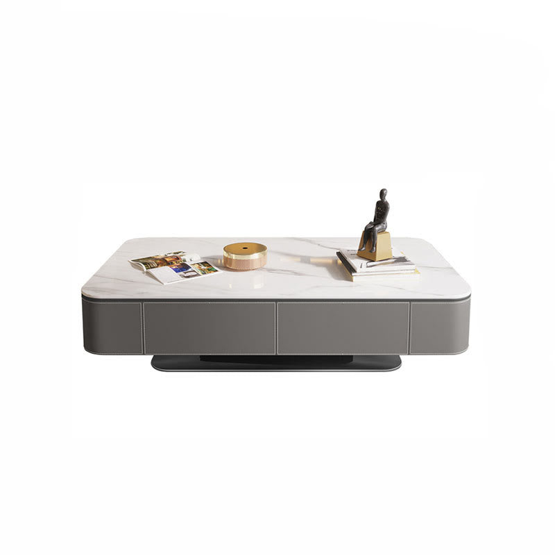 Saddle Leather Coffee Table With Stainless Steel Base