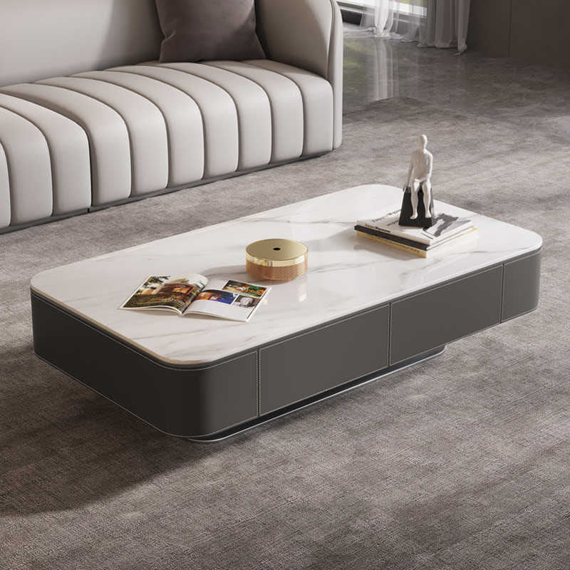 Saddle Leather Coffee Table With Stainless Steel Base