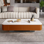 Saddle Leather Coffee Table With Stainless Steel Base - Orange - image 5