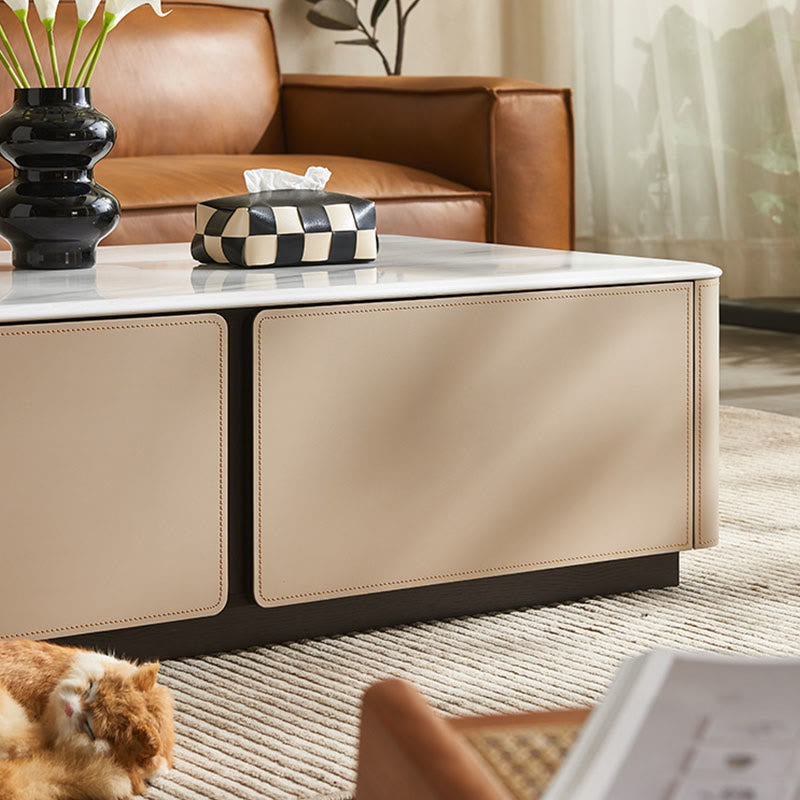 Saddle Leather Coffee Table With Storage