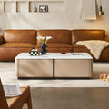 Saddle Leather Coffee Table With Storage - Khaki - image 0