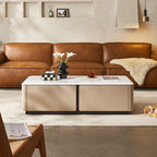 Saddle Leather Coffee Table With Storage - Khaki - image 0