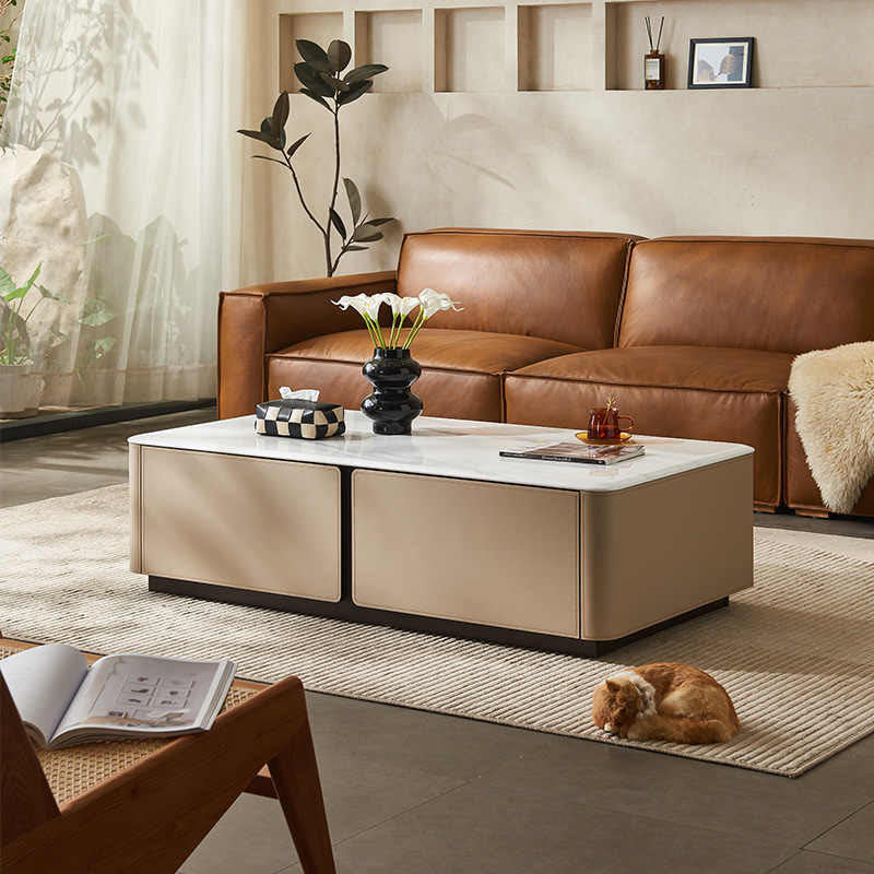 Saddle Leather Coffee Table With Storage