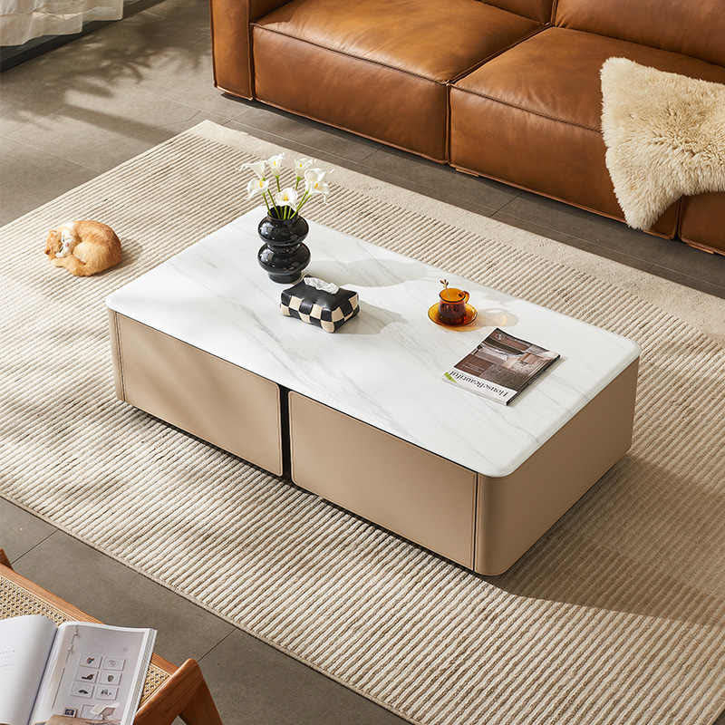 Saddle Leather Coffee Table With Storage