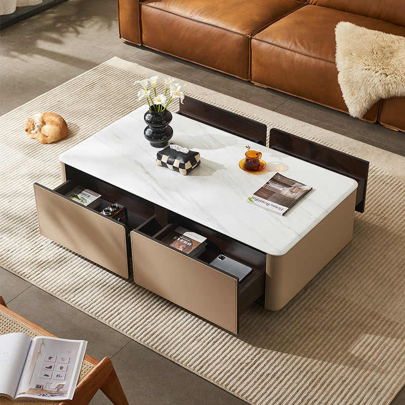 Saddle Leather Coffee Table With Storage