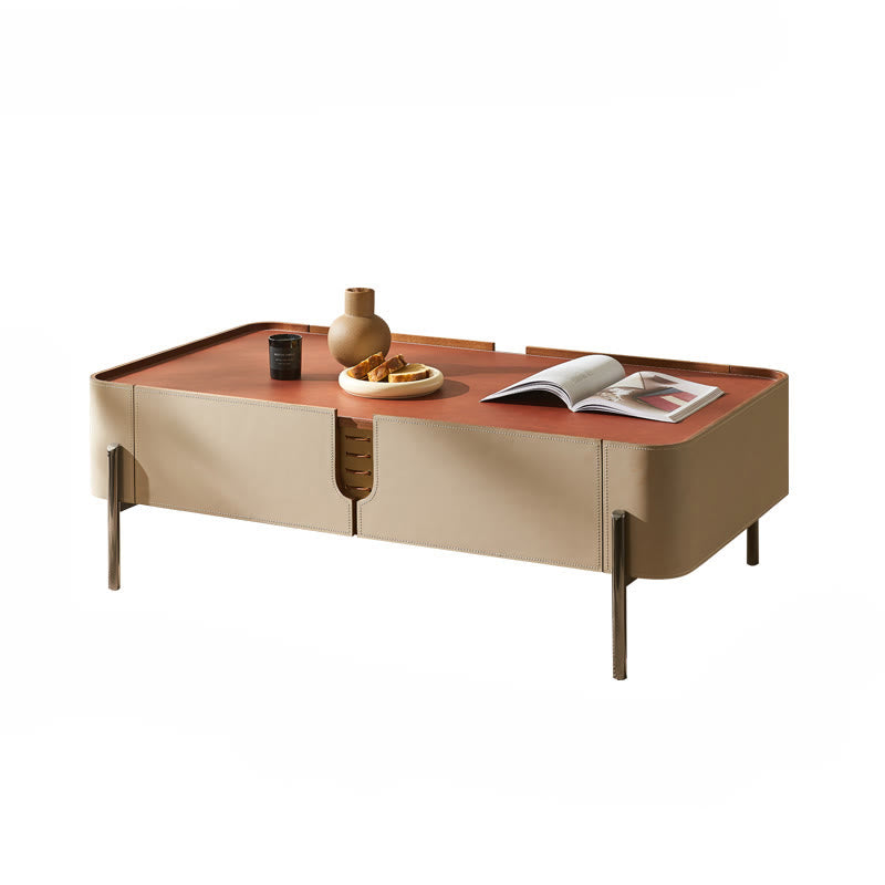 Rounded Corner Saddle Leather Coffee Table